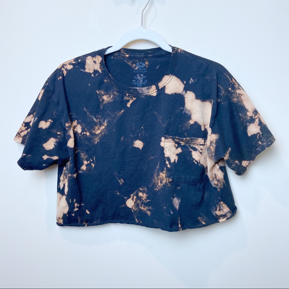 Bleached Black Cotton Cropped Tee M